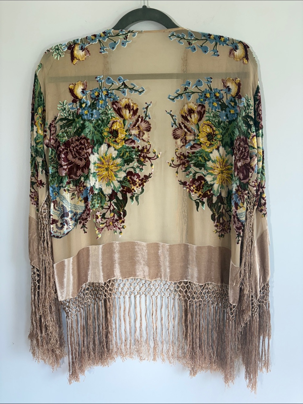 Handmade Etsy Velvet Floral Beaded Fringe Kimono Wearable Art